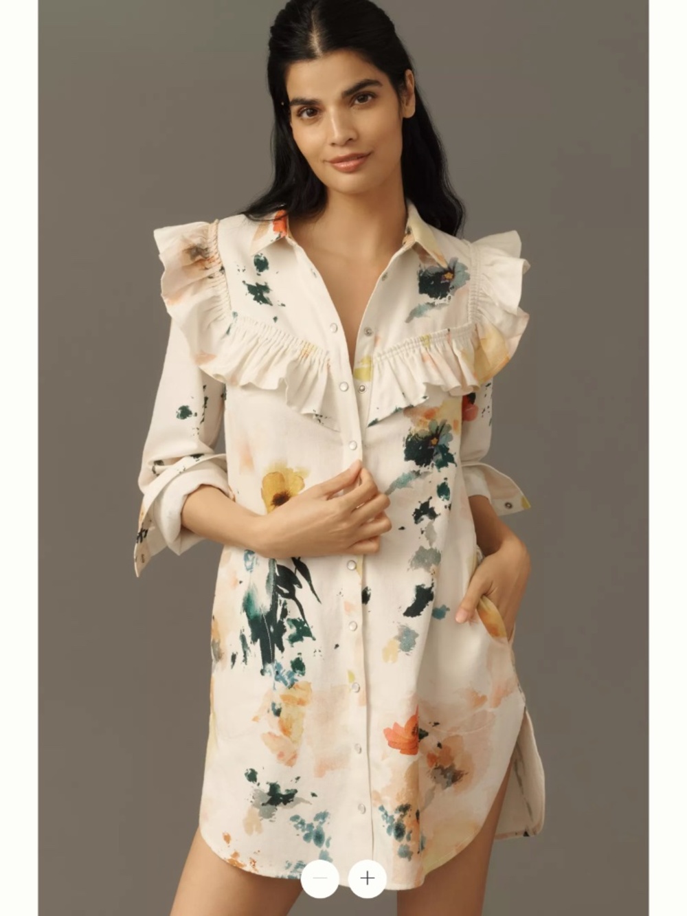 Anthropologie Pilcro Long-Sleeve Ruffled Denim Mini Shirt Dress
